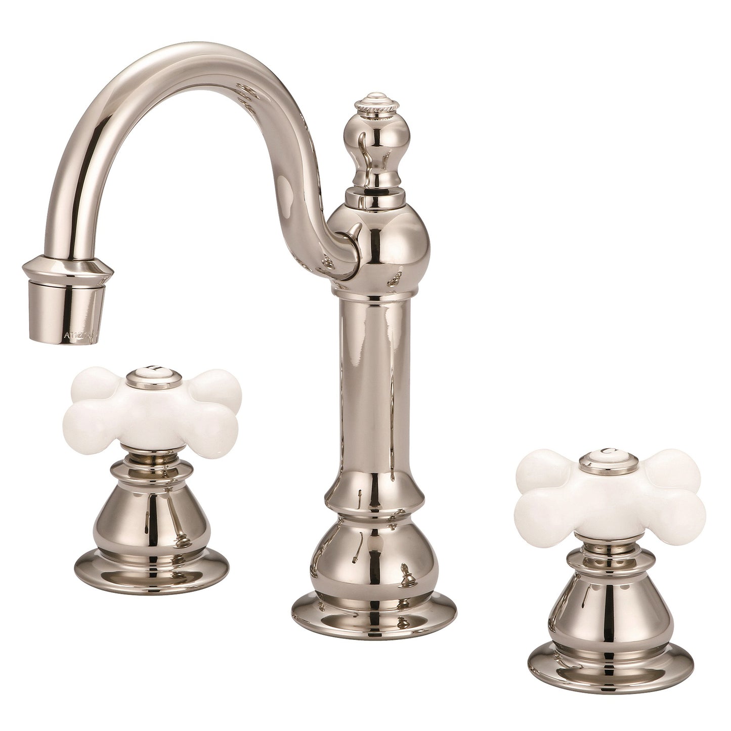 American 20th Century Classic Widespread Bathroom F2-0012 Faucets With Pop-Up Drain in Polished Nickel Finish, With Porcelain Cross Handles, Hot And Cold Labels Included