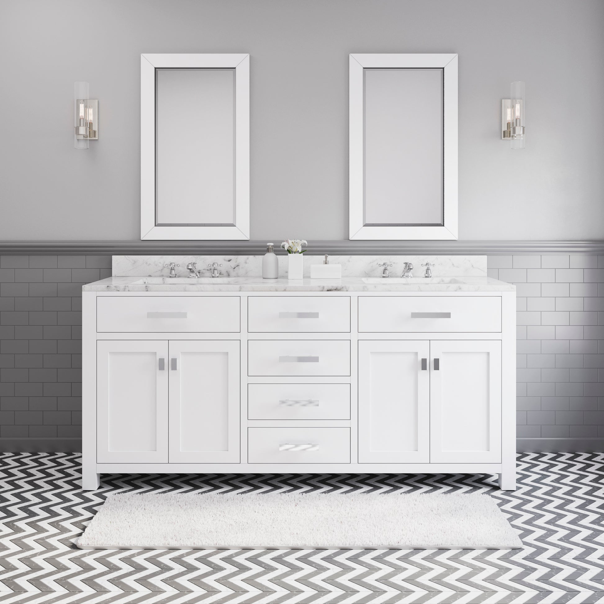 MADISON 72"W x 34"H Pure White Double-Sink Vanity + Faucets