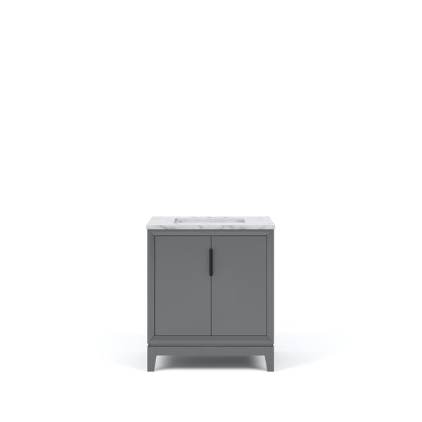 ELIZABETH 30W x 34.25H Cashmere Gray Single-Sink Vanity with Carrara White Marble Countertop