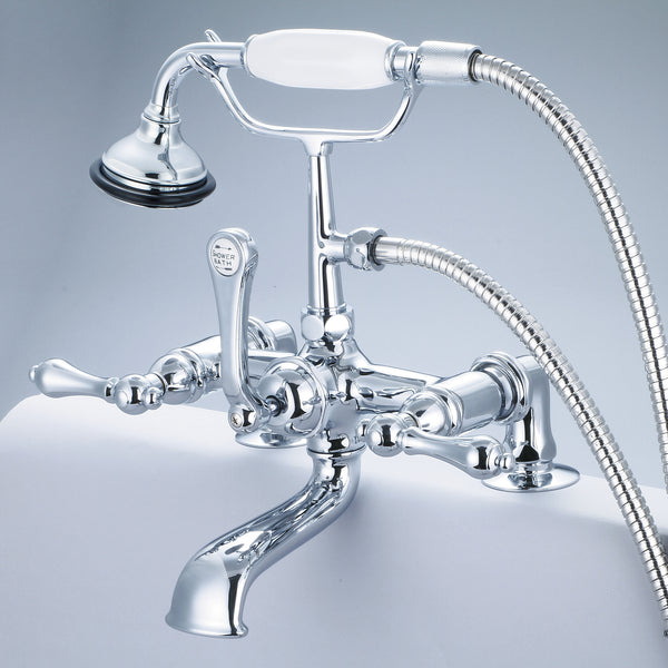 Vintage Classic 7 Spread Deck Mount Tub Faucet With 2 Risers & Handheld Shower in Chrome Finish, With Metal Lever Handles Without Labels