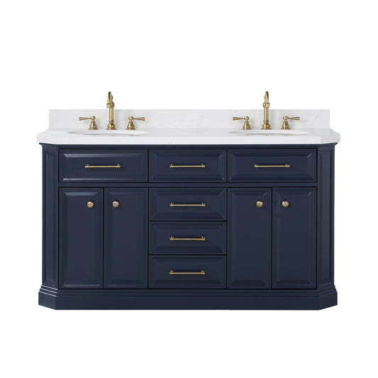 PALACE 60"W x 34"H Monarch Blue Double-Sink Vanity with White Quartz Countertop