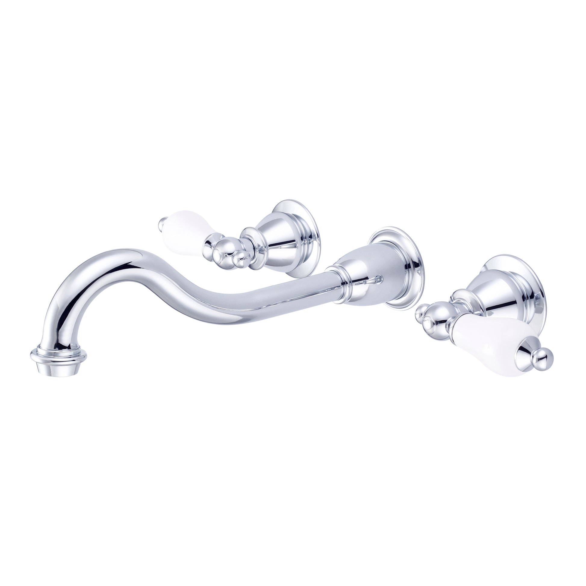 Elegant Spout Wall Mount Vessel/Bathroom Faucets in Chrome Finish, With Porcelain Lever Handles Without labels