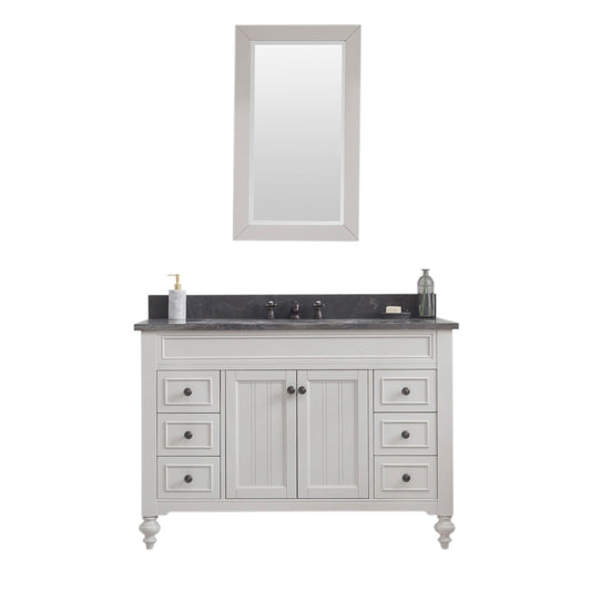 POTENZA 48"W x 34"H Earl Gray Vanity with Blue Limestone Countertop + Faucets A & Mirror 