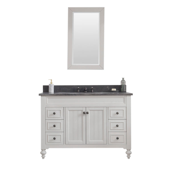 POTENZA 48W x 34H Earl Gray Vanity with Blue Limestone Countertop + Faucets A & Mirror 