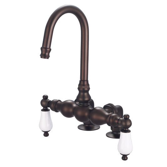 Vintage Classic 3.375" Center Deck Mount Tub Faucet With Gooseneck Spout & 2" Risers in Oil Rubbed Bronze Finish, With Porcelain Lever Handles Without labels