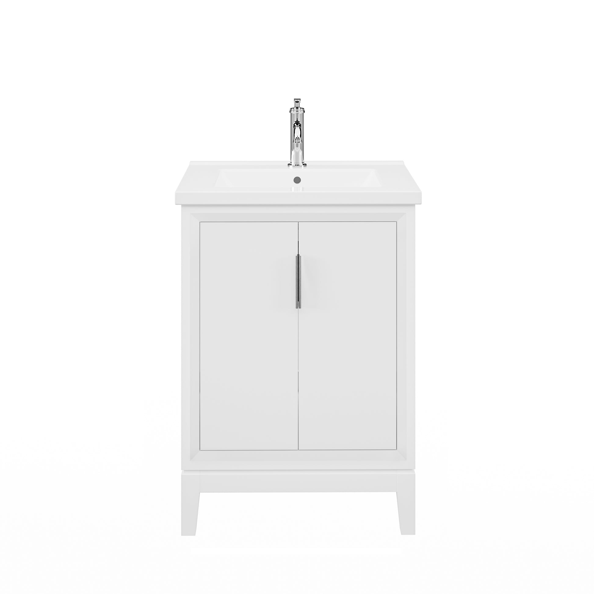 ELISE 24.5"W x 34.5"H Pure White Integrated Ceramic Sink Vanity + Modern Single Faucet