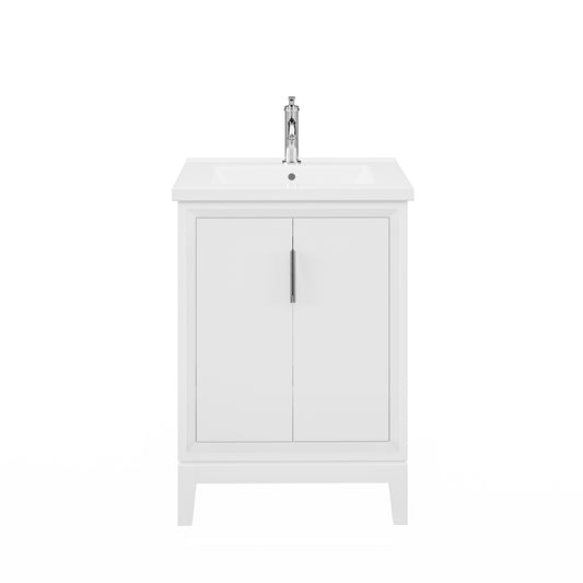 ELISE 24.5"W x 34.5"H Pure White Integrated Ceramic Sink Vanity + Modern Single Faucet