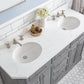 PALACE 60"W x 34"H Cashmere Gray Vanity with Carrara Quartz Countertop + Faucets & Mirror (F2-0009), Polished Nickel Finish Hardware & Mirror