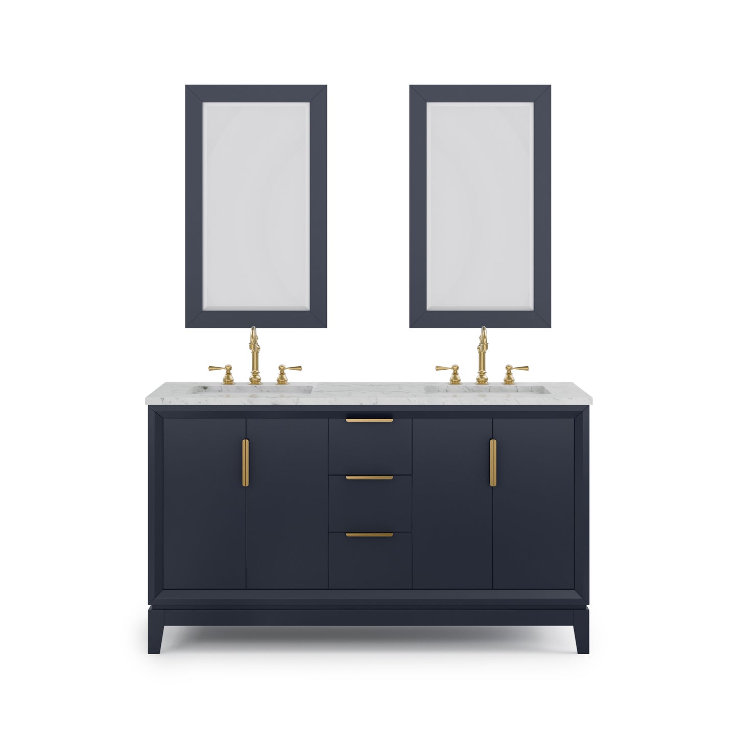 ELIZABETH 60"W x 34.25"H Monarch Blue Double-Sink Vanity with Carrara White Marble Countertop + Faucets & Mirror (F2-0012-06-TL)