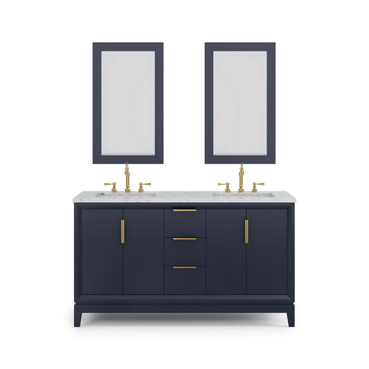 ELIZABETH 60"W x 34.25"H Monarch Blue Double-Sink Vanity with Carrara White Marble Countertop + Faucets & Mirror (F2-0012-06-TL)