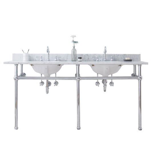 EMBASSY 72"W x 34"H  Double Washstand , P-Trap, Countertop with Sink, and F2-0012 Faucet included, in Chrome Finish