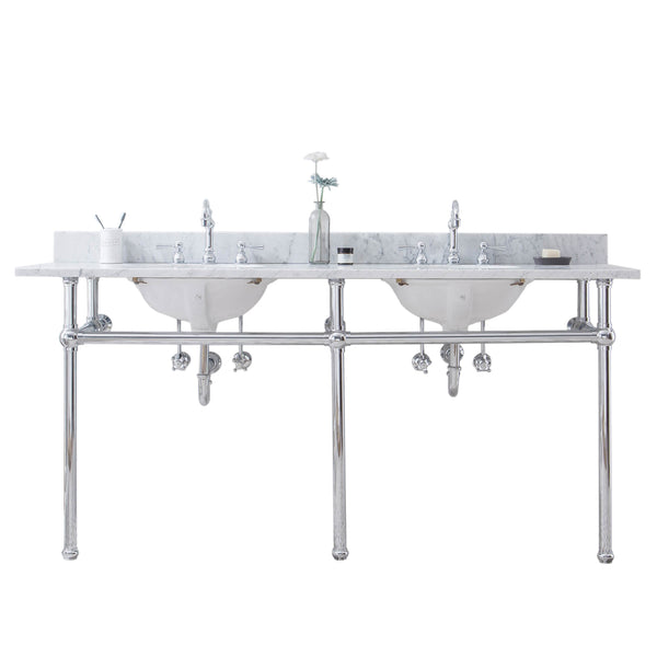 EMBASSY 72W x 34H  Double Washstand , P-Trap, Countertop with Sink, and F2-0012 Faucet included, in Chrome Finish