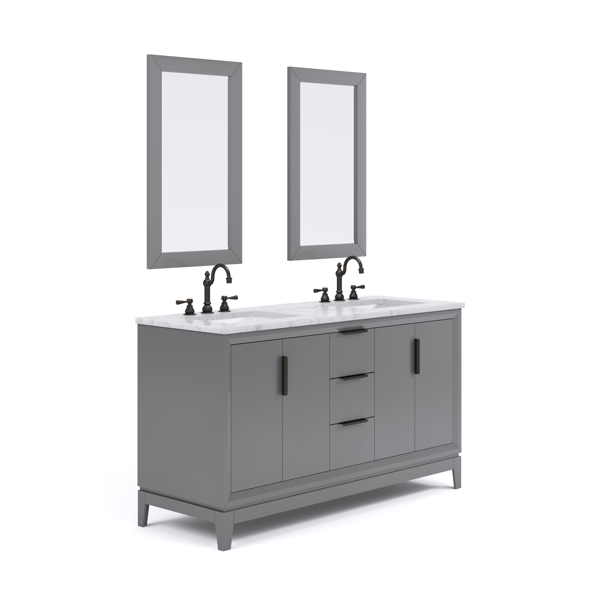 ELIZABETH 60"W x 34.25"H Cashmere Gray Double-Sink Vanity with Carrara White Marble Countertop + Faucets & Mirror (F2-0012-03-TL)