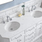 PALACE 60"W x 34"H Pure White Vanity with Carrara Quartz Countertop + Faucets (F2-0012), Chrome Finish Hardware