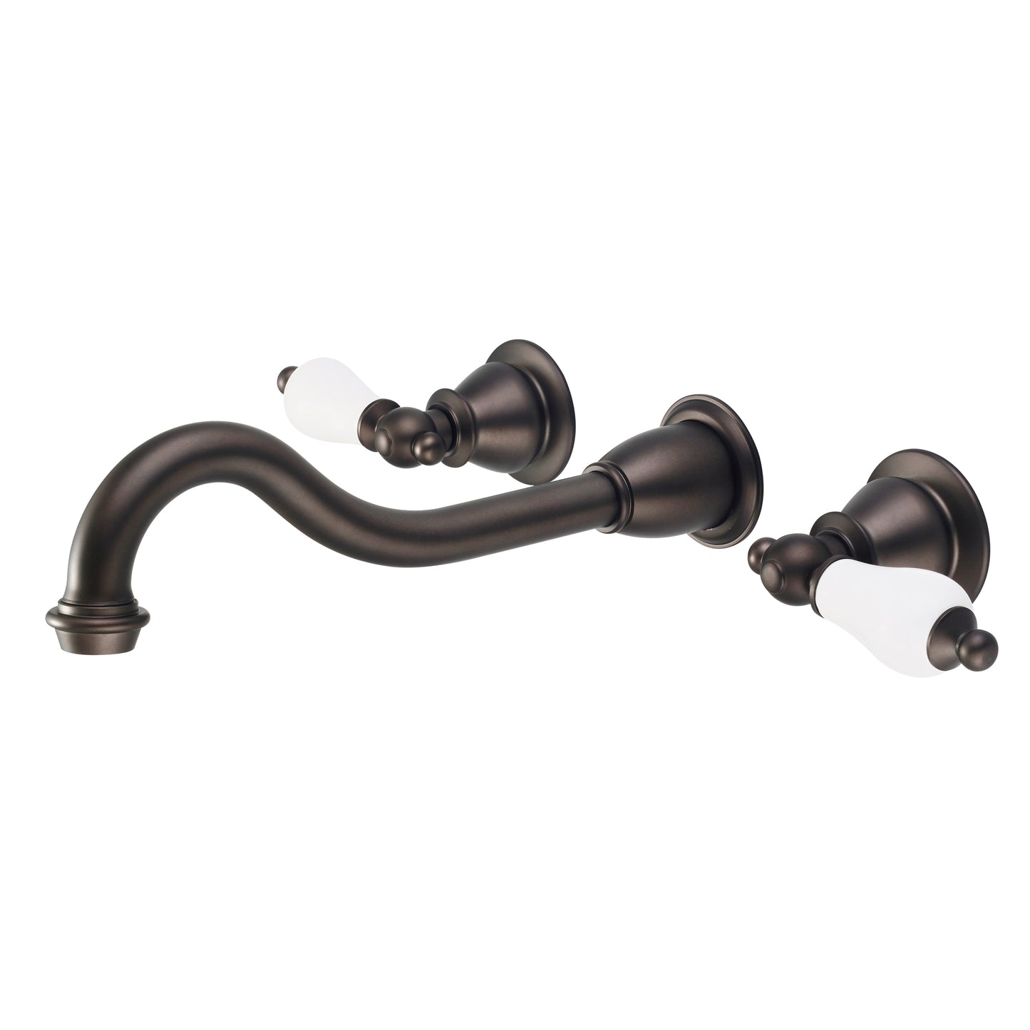 Elegant Spout Wall Mount Vessel/Bathroom Faucets in Oil Rubbed Bronze Finish, With Porcelain Lever Handles Without labels