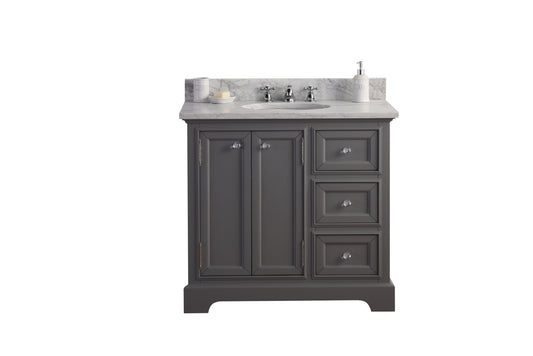 DERBY 36"W x 34"H Cashmere Gray Single-Sink Vanity with Carrara White Marble Countertop