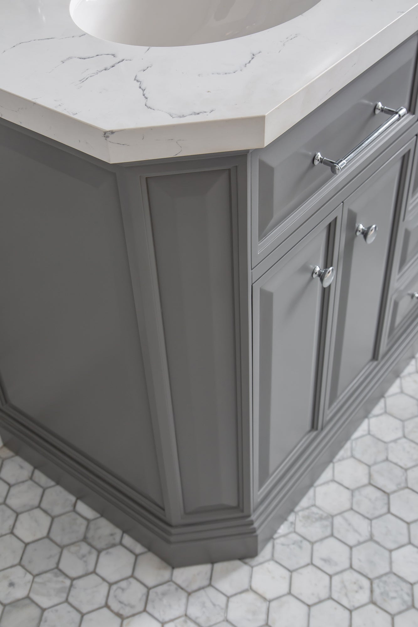 PALACE 60"W x 34"H Cashmere Gray Vanity with Carrara Quartz Countertop, Chrome Finish Hardware