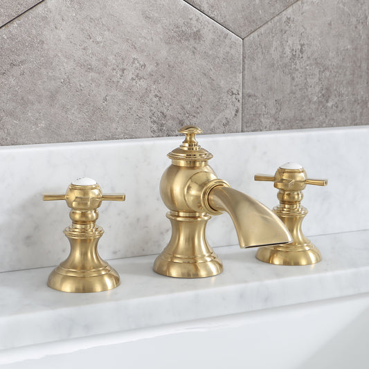 F2-0013-06-FX Satin Gold Waterfall with Flat Cross Handles True Brass Bathroom Faucet