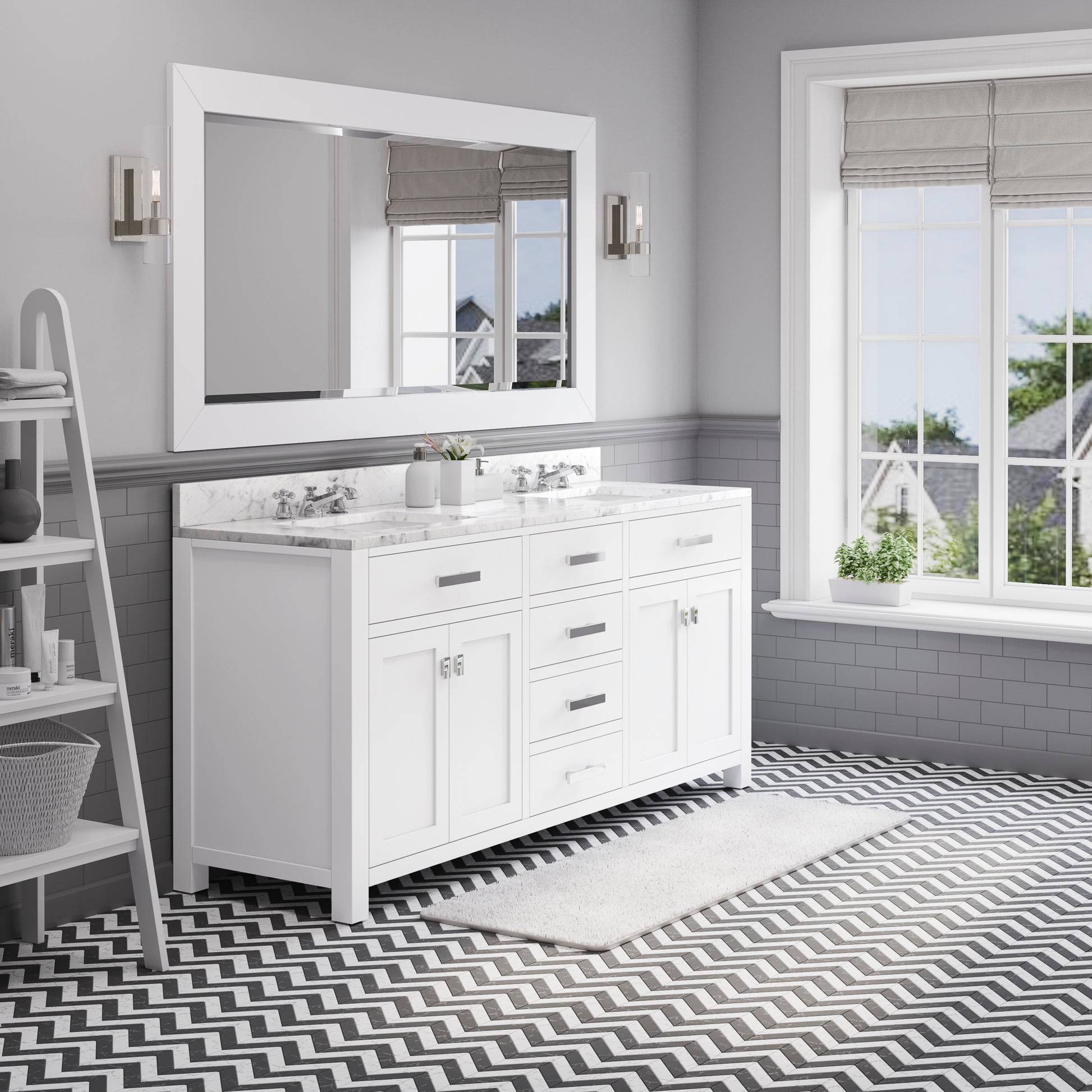 MADISON 72"W x 34"H Pure White Double-Sink Vanity + Mirror