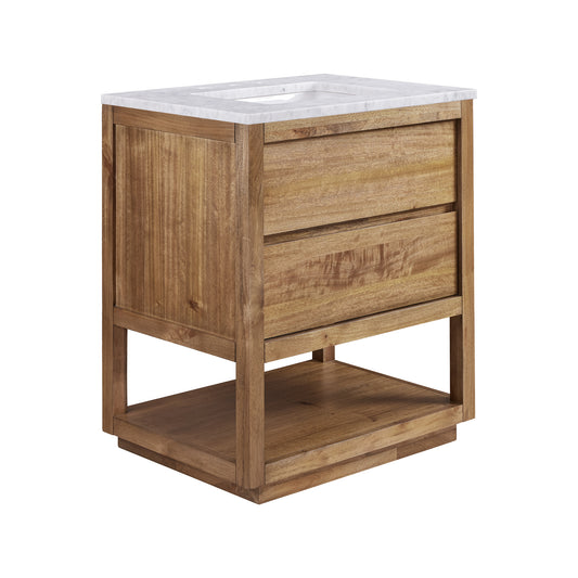 OAKMAN 30"W x 34.3"H Mango Wood Single-Sink Vanity with Carrara White Marble Countertop