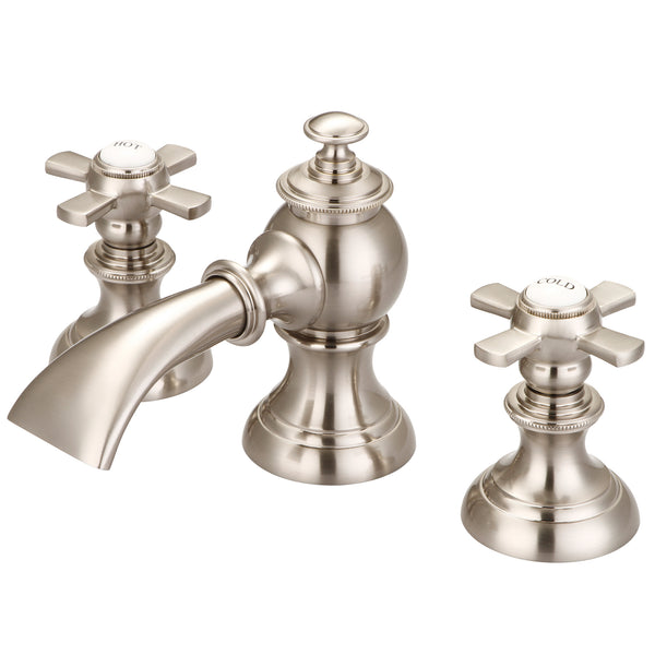 Modern Classic Widespread Bathroom F2-0013 Faucets With Pop-Up Drain in Brushed Nickel Finish, With Flat Cross Handles