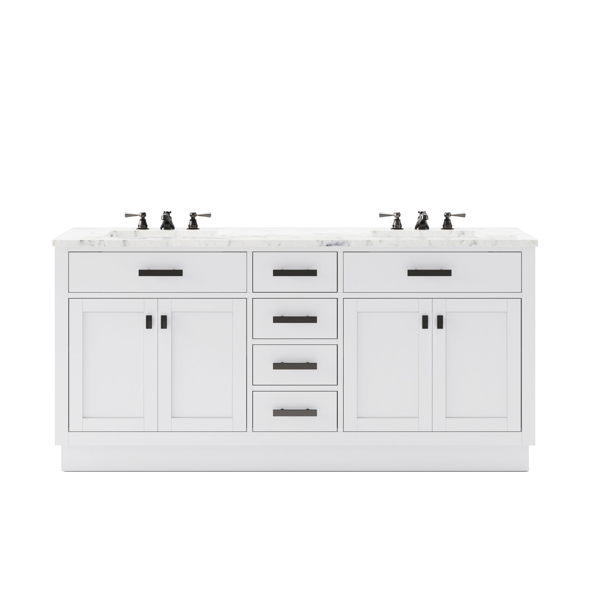 HARTFORD 72"W x 34"H Pure White Double-Sink Vanity with Carrara White Marble Countertop + Classic Faucet