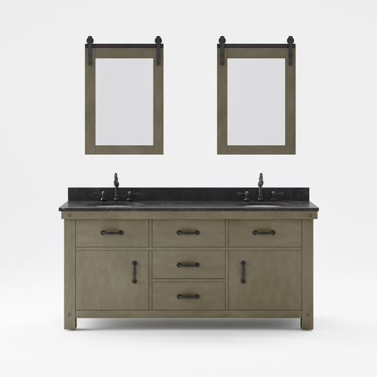 ABERDEEN 72"W x 34"H Grizzle Gray Double-Sink Vanity with Blue Limestone Countertop + Mirror