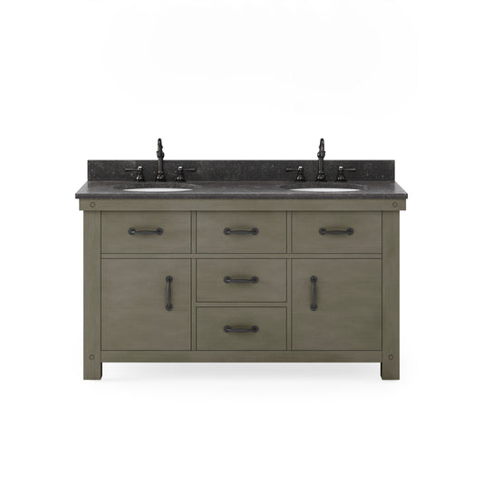 ABERDEEN 60"W x 34"H Grizzle Grey Double-Sink Vanity with Blue Limestone Countertop