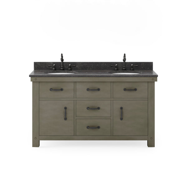 ABERDEEN 60W x 34H Grizzle Grey Double-Sink Vanity with Blue Limestone Countertop