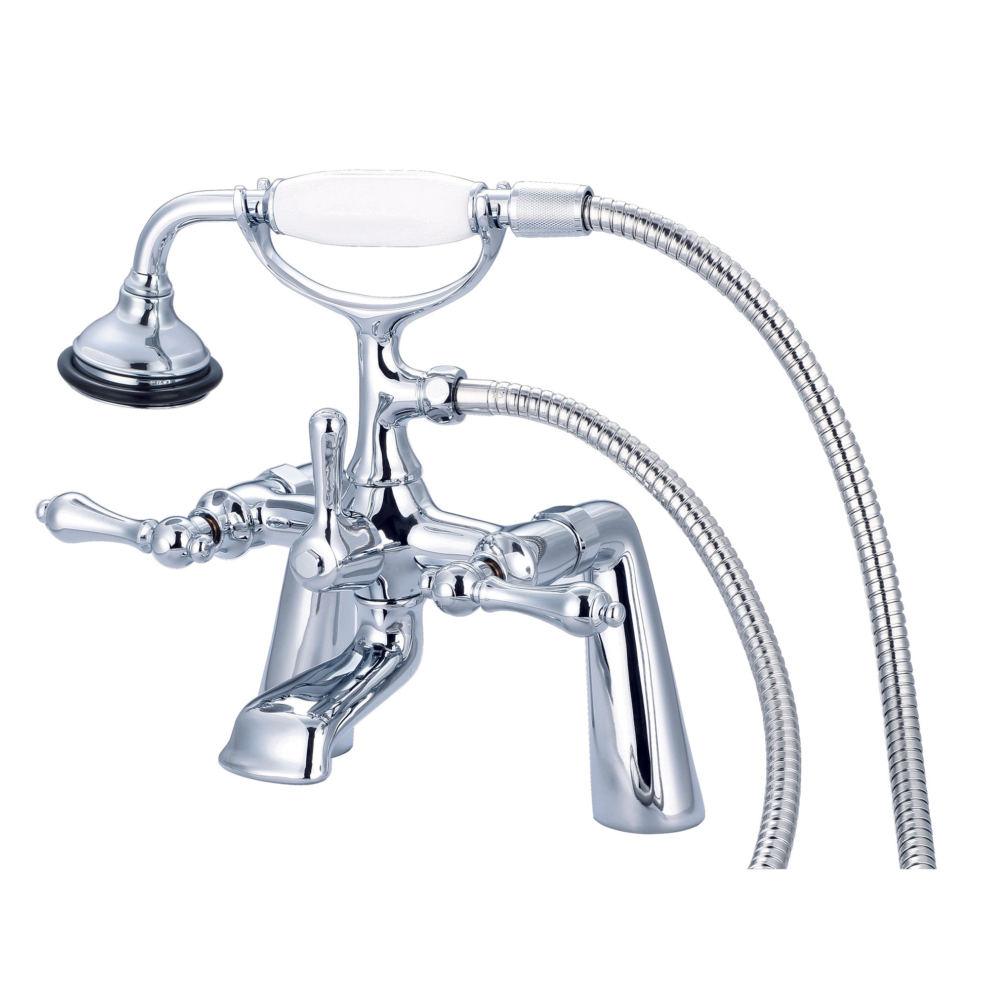 Vintage Classic 7" Spread Deck Mount Tub Faucet With Handheld Shower in Chrome Finish, With Metal Lever Handles Without Labels