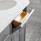 PALACE 60"W x 34"H Cashmere Gray Vanity with Carrara Quartz Countertop + Faucets (F2-0012), Polished Nickel Finish Hardware