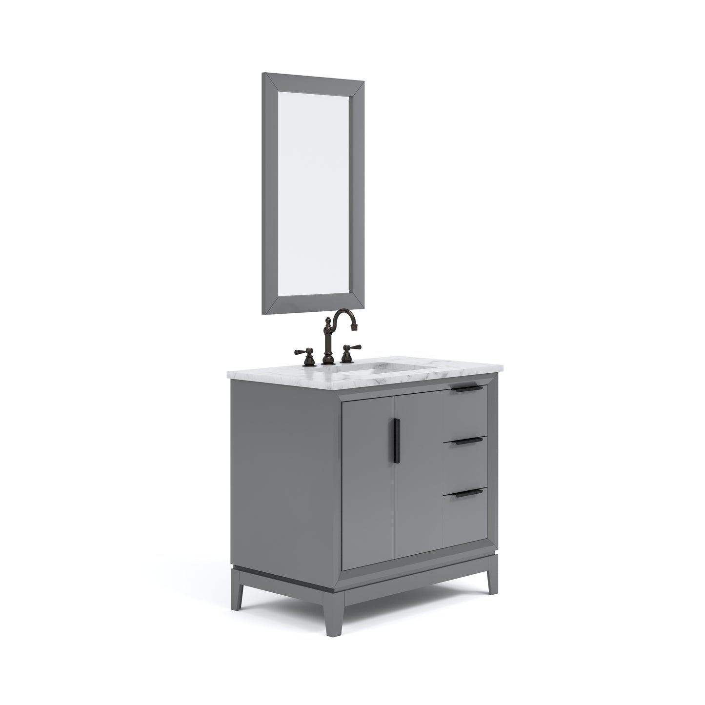 ELIZABETH 36"W x 34.25"H Cashmere Gray Single-Sink Vanity with Carrara White Marble Countertop + Faucets & Mirror (F2-0012-03-TL)