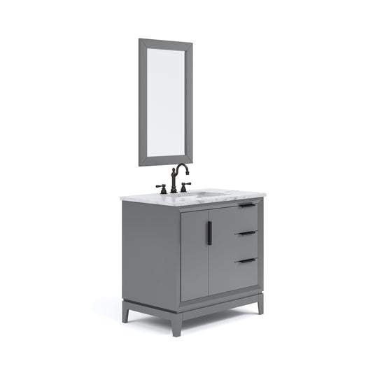 ELIZABETH 36"W x 34.25"H Cashmere Gray Single-Sink Vanity with Carrara White Marble Countertop + Faucets & Mirror (F2-0012-03-TL)