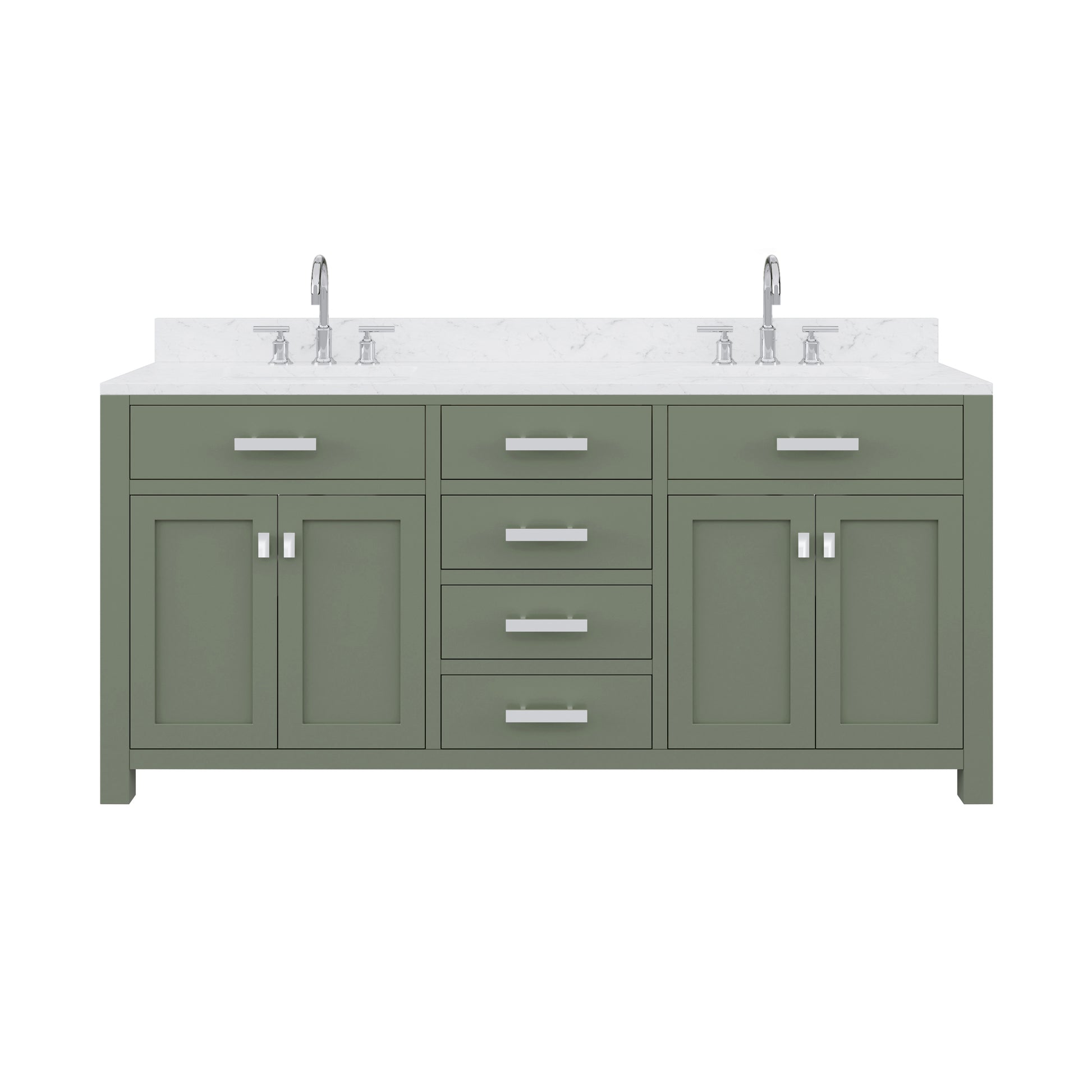 MADISON 72"W x 34"H Glacial Green Double-Sink Vanity with Carrara White Marble Countertop + Gooseneck Faucet