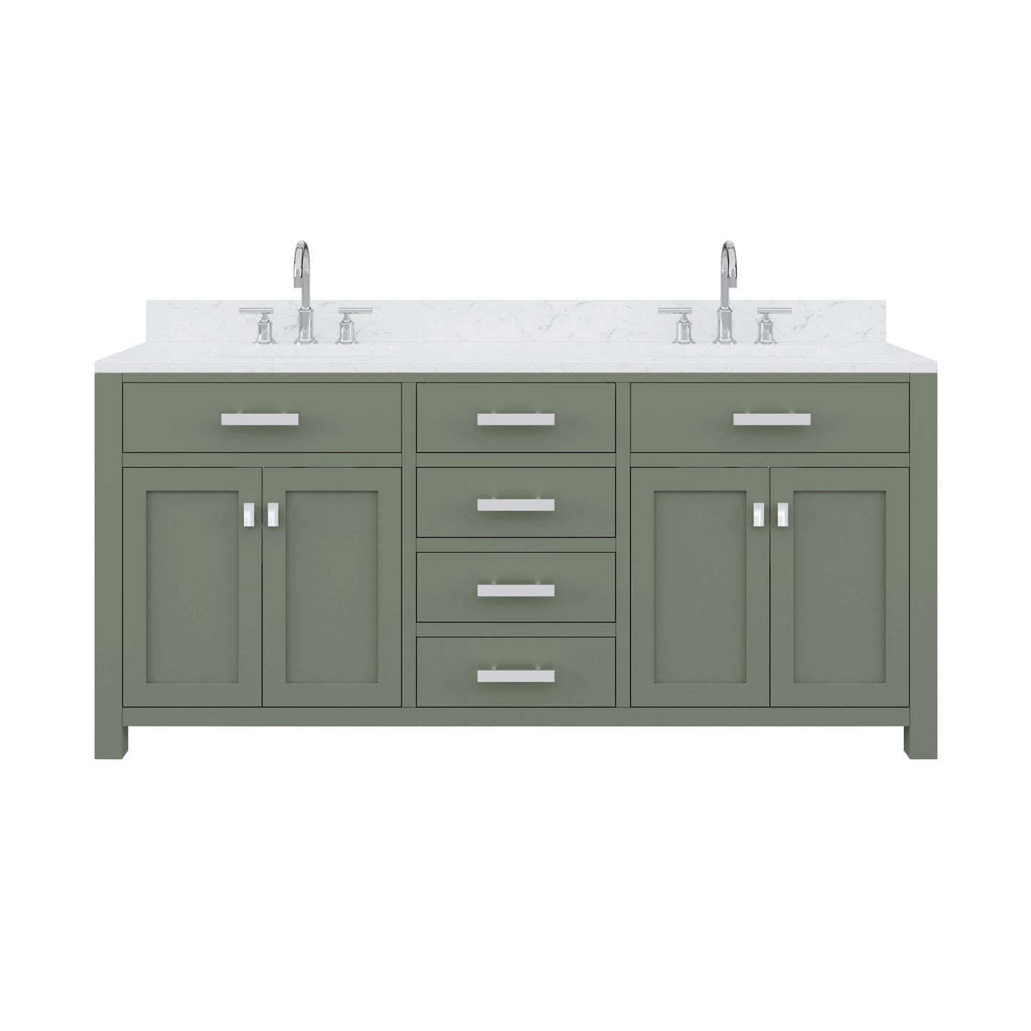 MADISON 72"W x 34"H Glacial Green Double-Sink Vanity with Carrara White Marble Countertop + Gooseneck Faucet