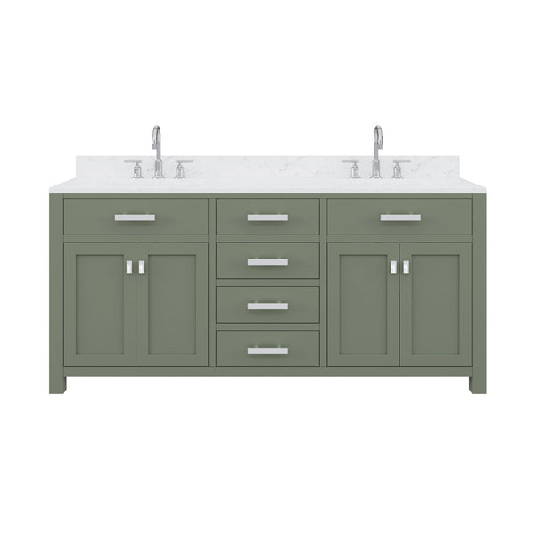 MADISON 72W x 34H Glacial Green Double-Sink Vanity with Carrara White Marble Countertop + Gooseneck Faucet