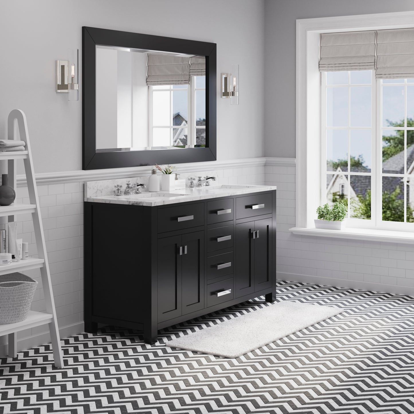 MADISON 60"W x 34"H Espresso Double-Sink Vanity + Faucets & Mirror