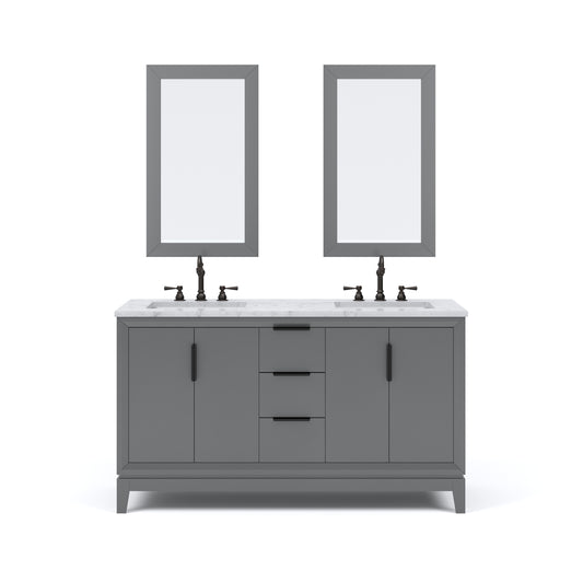 ELIZABETH 60"W x 34.25"H Cashmere Gray Double-Sink Vanity with Carrara White Marble Countertop + Faucets & Mirror (F2-0012-03-TL)