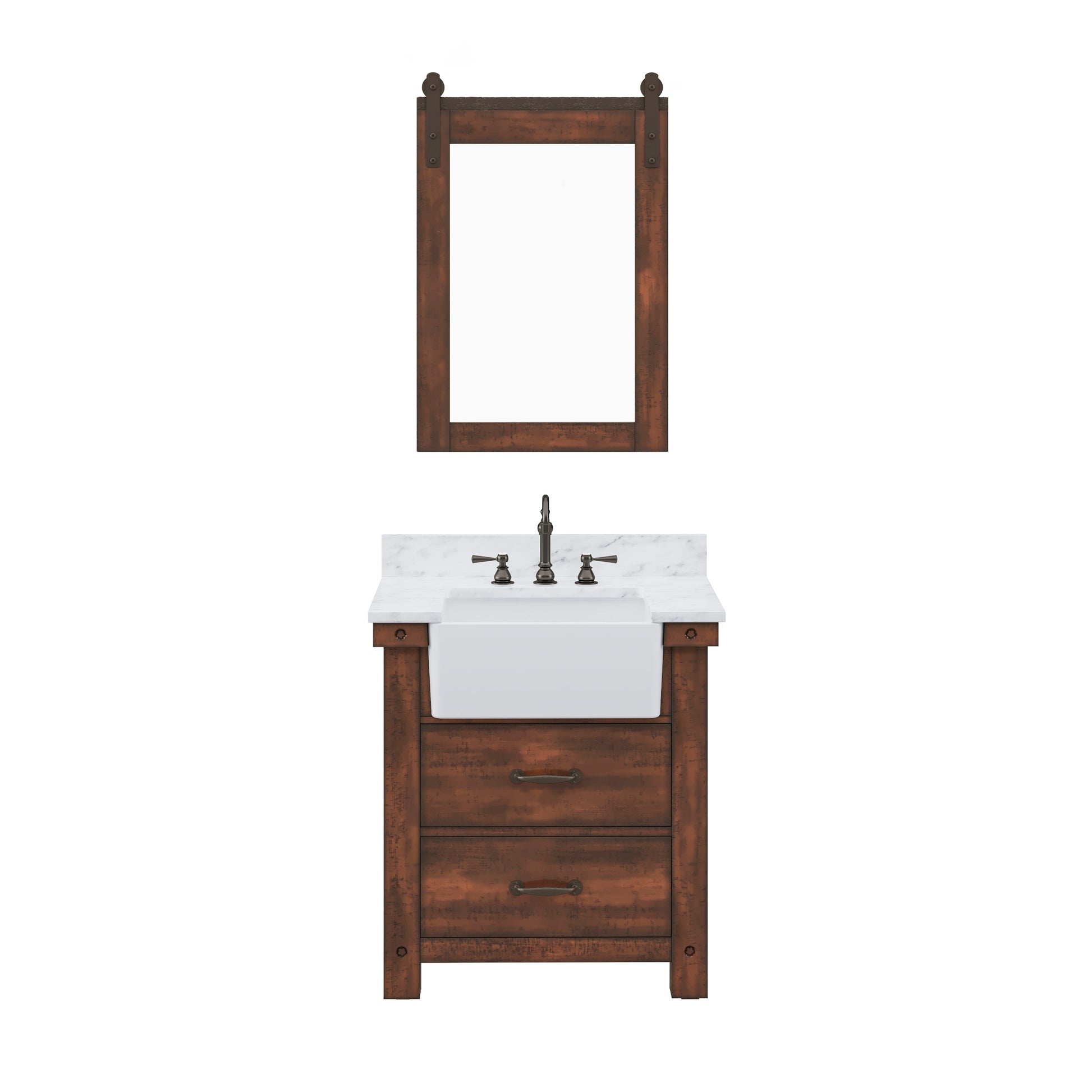 PAISLEY 31"W x 33"H Sierra Rustic Single-Sink Vanity with Carrara White Marble Countertop + Mirror