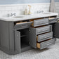 PALACE 72"W x 34"H Cashmere Gray Vanity with Carrara Quartz Countertop + Faucets (F2-0009), Chrome Finish Hardware