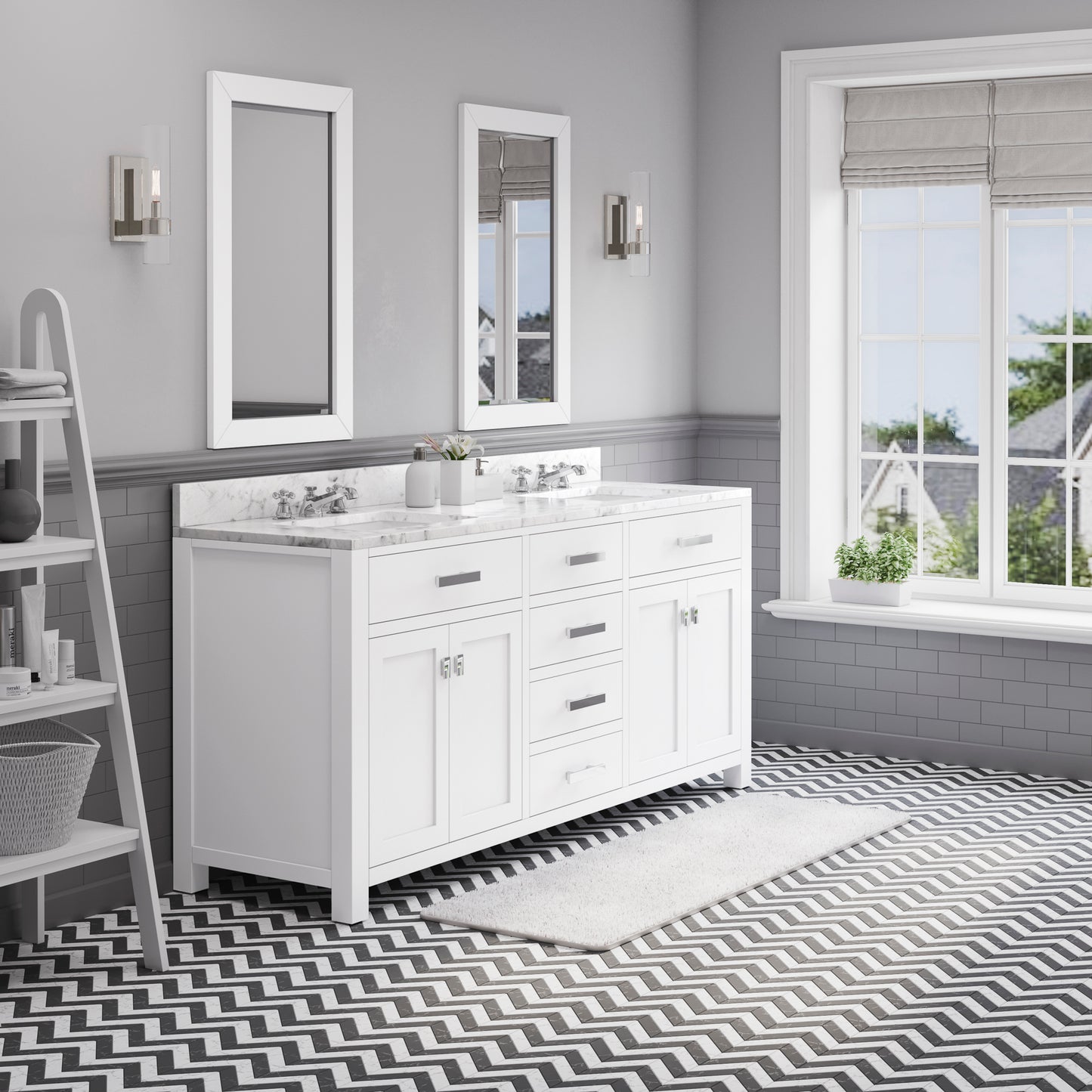 MADISON 72"W x 34"H Pure White Double-Sink Vanity + Faucets