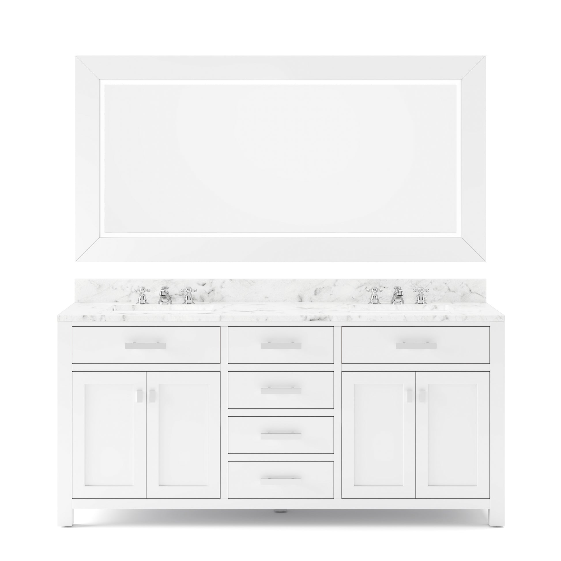 MADISON 72"W x 34"H Pure White Double-Sink Vanity + Faucets & Mirror