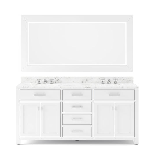 MADISON 72"W x 34"H Pure White Double-Sink Vanity + Faucets & Mirror