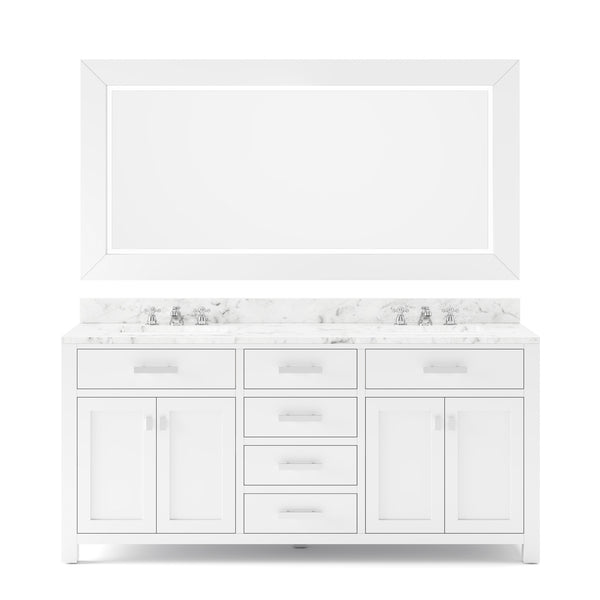 MADISON 72W x 34H Pure White Double-Sink Vanity + Faucets & Mirror