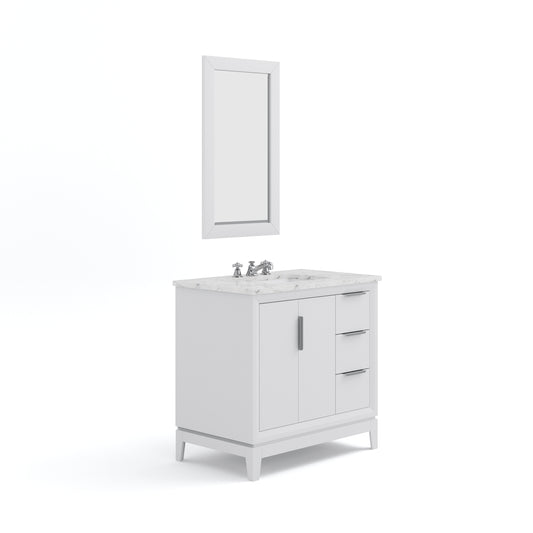 ELIZABETH 36"W x 34.25"H Pure White Single-Sink Vanity with Carrara White Marble Countertop + Faucets & Mirror (F2-0009-01-BX)