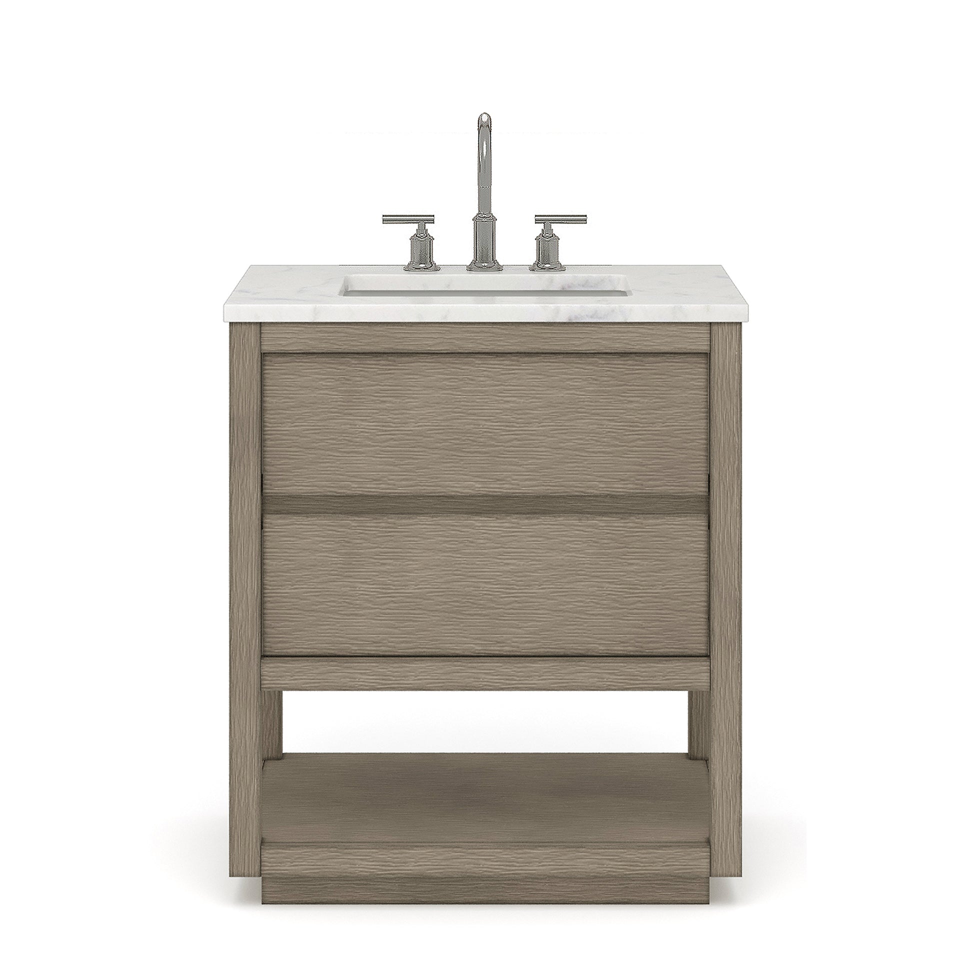 OAKMAN 30"W x 34.3"H Gray Oak Single-Sink Vanity with Carrara White Marble Countertop + Chrome Faucet