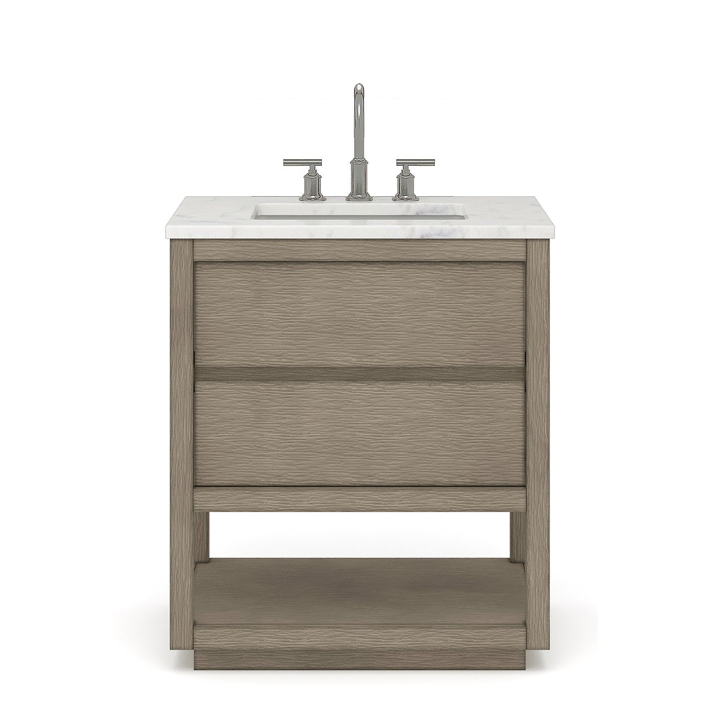 OAKMAN 30"W x 34.3"H Gray Oak Single-Sink Vanity with Carrara White Marble Countertop + Chrome Faucet