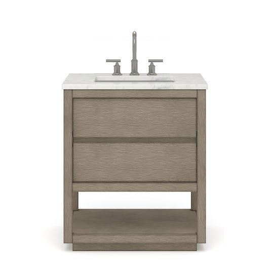 OAKMAN 30"W x 34.3"H Gray Oak Single-Sink Vanity with Carrara White Marble Countertop + Chrome Faucet