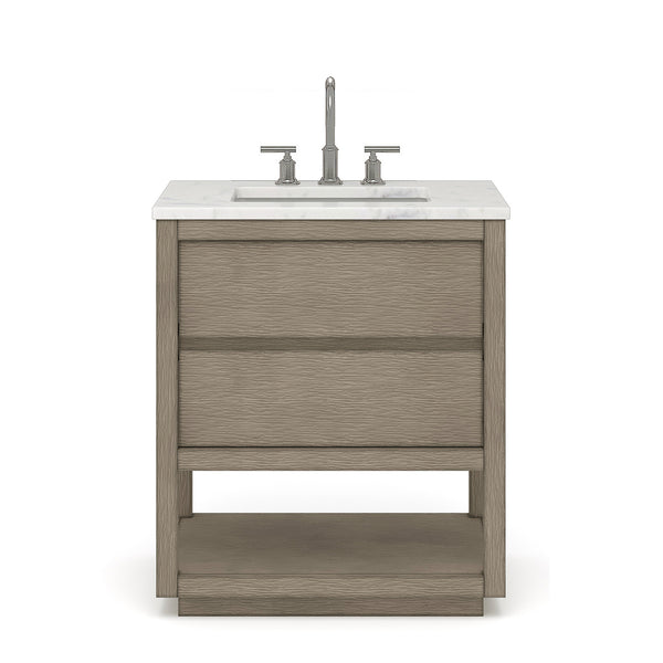 OAKMAN 30W x 34.3H Gray Oak Single-Sink Vanity with Carrara White Marble Countertop + Chrome Faucet