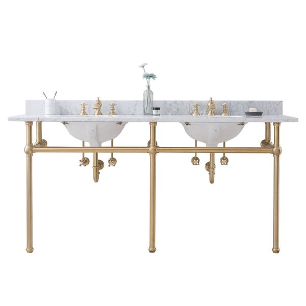 EMBASSY 72W x 34H  Double Washstand , P-Trap, Countertop with Sink, and F2-0013 Faucet included, in Satin Gold Finish